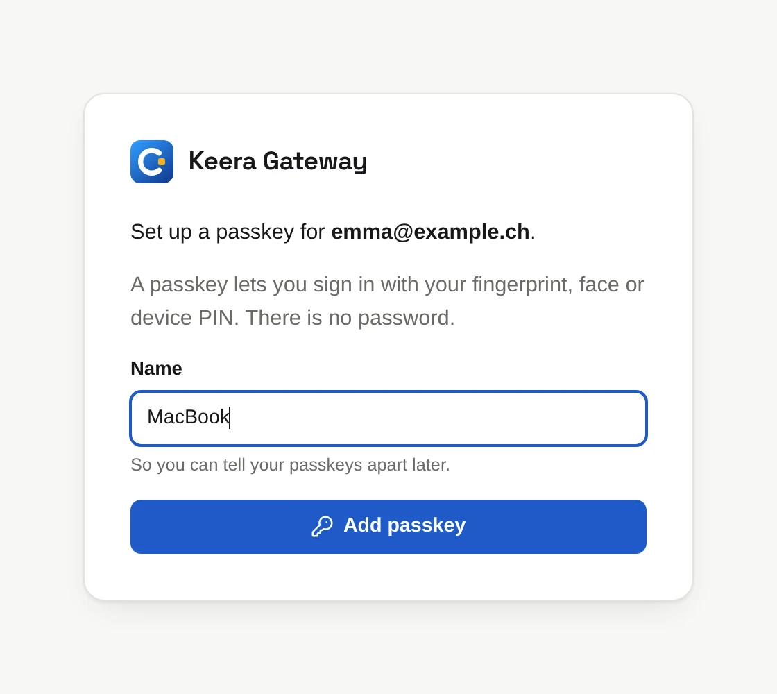 Setting up a passkey from a set-up link